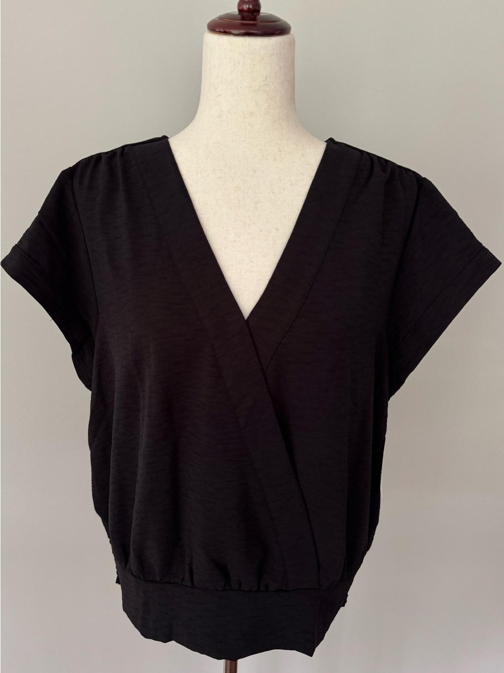 Nine West - Black V-Neck Draped Women's Top